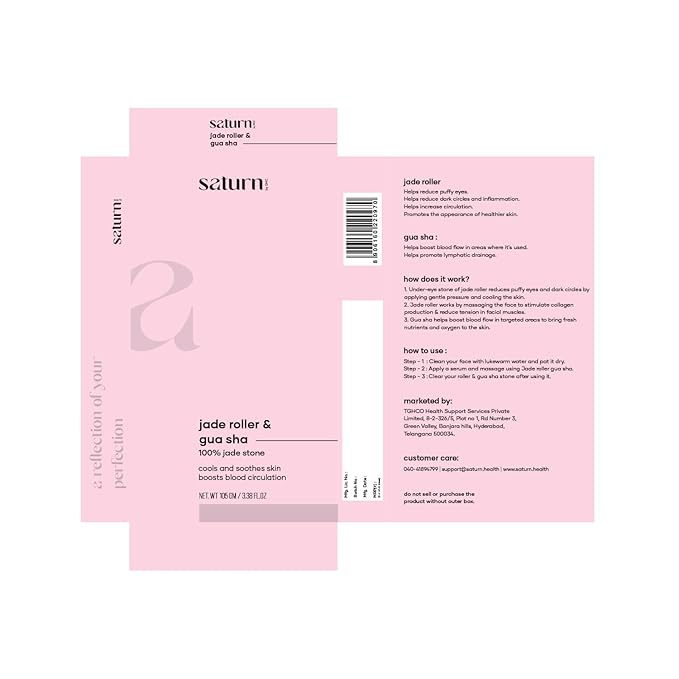 Saturn by GHC Authentic Rose Quartz Jade Roller & Gua Sha Set – Premium Facial Massage Tools for Skin Revitalization and Toning