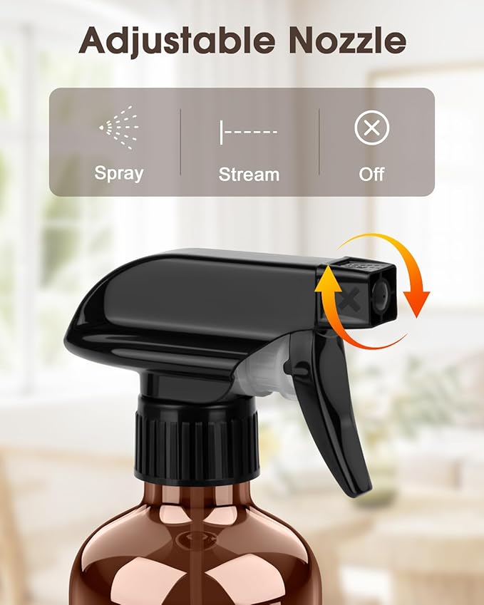 Glass Spray Bottle with Silicone Sleeve Protection, Amber Glass Spray Bottle Set for Window Cleaner Aromatherapy Facial Hydration Watering Flowers Hair Care 2 Pack/8 oz (Black & Orange)