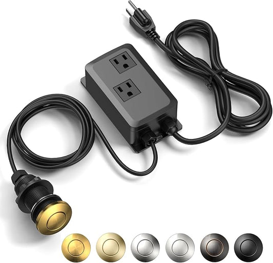 Garbage Disposal Air Switch Kit, Professional Dual Outlet, Solid Brass Cover in Brushed Gold, UL Listed Sink Top Button, Compatible with Moen Faucets