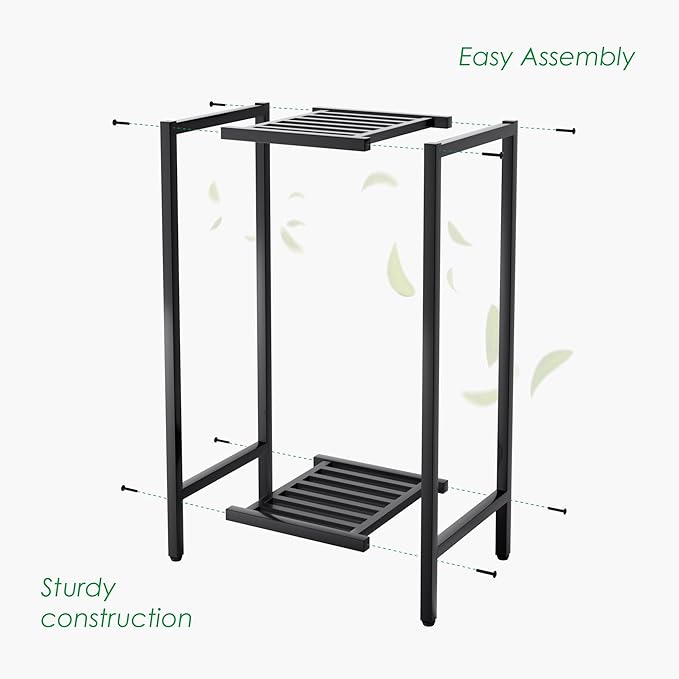 Zhongma 2 Tier 30" Tall Indoor Outdoor Plant Stand, 12 L x 12 W x 30 H inch, Heavy Duty Square Metal Flower Stand for Patio, Home, Garden, 220 LBS Capacity & Heavy Duty Construction
