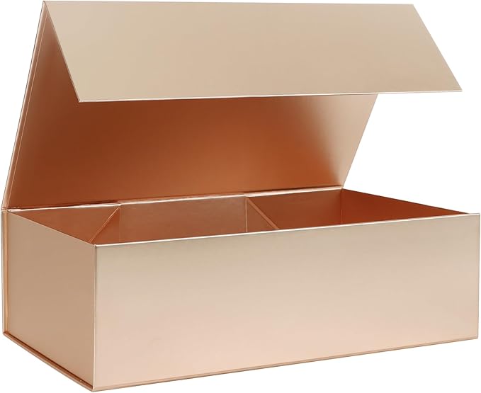 Rose Gold Christmas Gift Box with Magnetic Lid 13.8x8.3x4.4 in, Bridesmaid Groomsman Proposal Box, Large Rectangle Storage Box 1 Pack