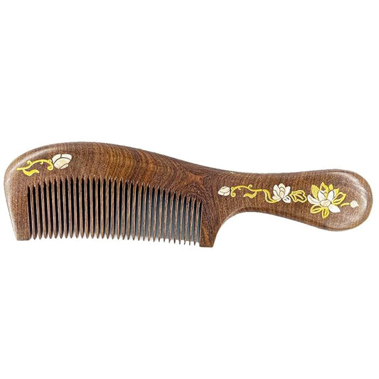 Handmade Wooden Comb, Fine Teeth Sandalwood Comb for Wavy hair, No Static Combs for Men Women ,Wooden Hair Comb with Handle