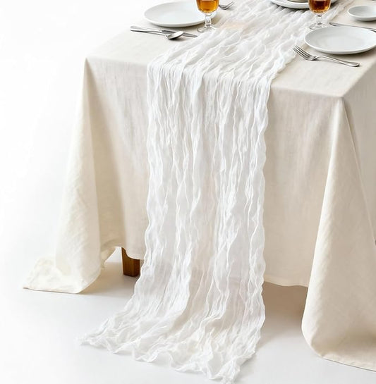 Suream Cheese Cloth Table Runner 35 x 120 Inch, Table Runner for Wedding Party Baby Shower Birthday Home Decorations(White)