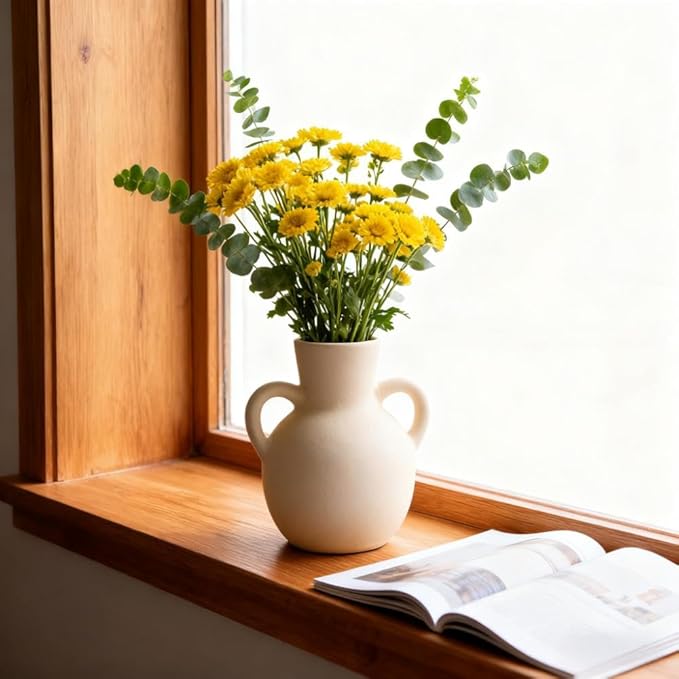 Plain Beige Ceramic Vase for DIY Painting - Customizable Handmade Pottery, Blank Canvas for Flower Arrangements, Home Decor, Wedding & Office Decoration (6.5L x 5.12W x 7.28H)