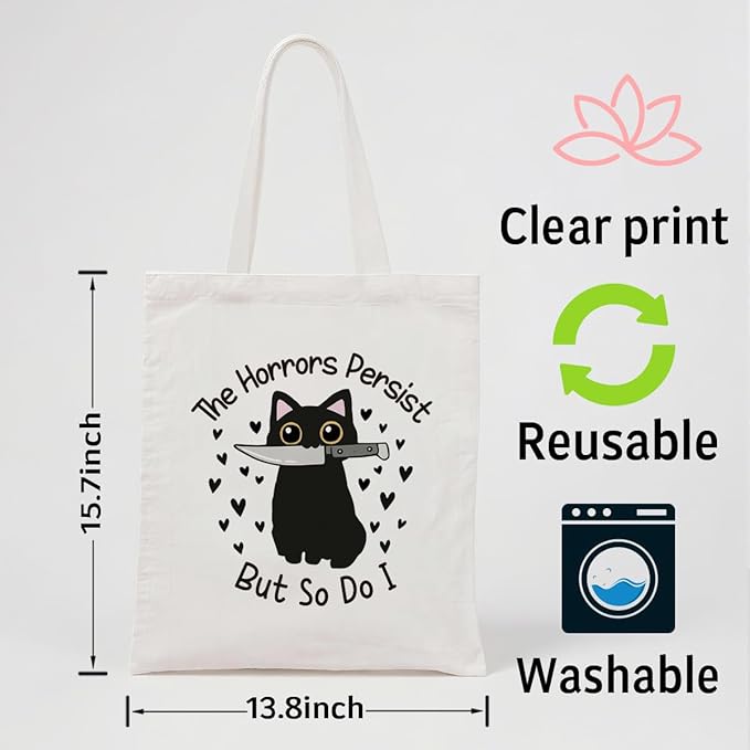 Canvas Tote Bag for Women, Funny Black Cat Shoulder Bags, Inspirational Canvas Totes to Work Traveling, Christmas Gifts to Friends and Family, Holiday Gift Bags for Wrap Storage