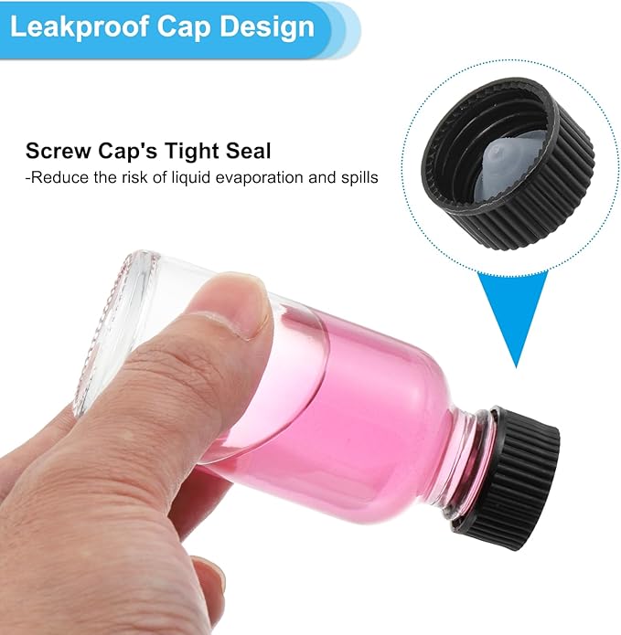 PATIKIL 0.5oz(15ml) Glass Sample Bottles, 24Pcs Round Bottle Dispensing Bottles with White Poly Cone Cap for Reagent Liquids, Juice, Perfume Hot Sauce Ginger Shots, Transparent