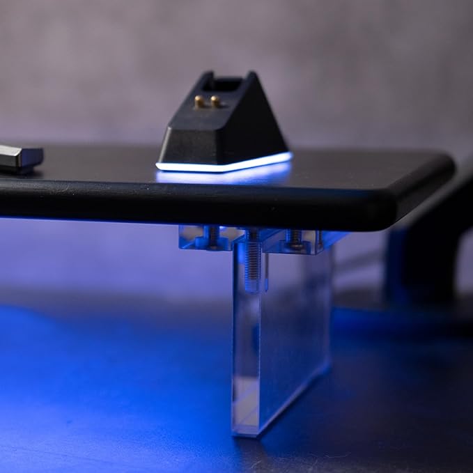 Bamboo Monitor Stand Riser with RGB Lights,31.5 Inches Desktop Shelf with Acrylic Legs Supports for Desk, PC Computer Monitor, Laptops, Printer, Speakers (Black)