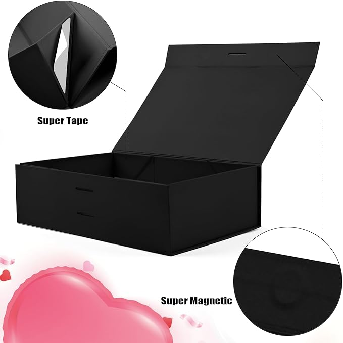 Bo Elegant Gift Packaging - 5-Pack Magnetic Lid Decorative Box, 10.5x7.5x3.1" - Multi-Occasion Luxury Gift Boxes (Black)