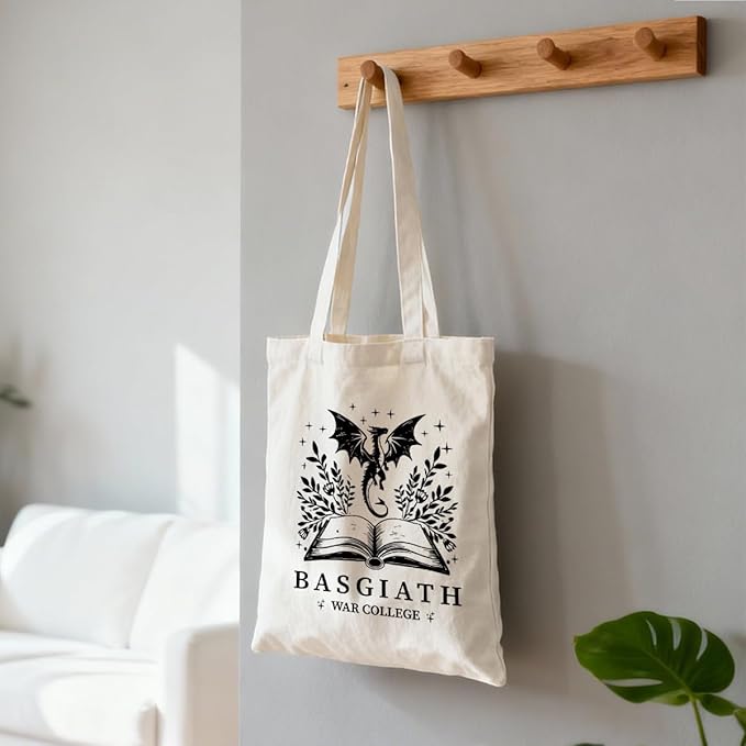 Funny Canvas Tote Bag, Basgiath War College Tote Bag, Casual Canvas Totes for Work Traveling, Reusable Grocery Shoulder Shopping Bags, Christmas Gifts for Friends and Family