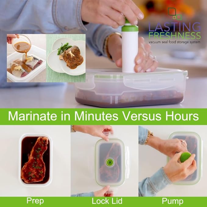 Lasting Freshness 11 piece Vacuum Seal Food Storage Containers with Vacuum Pump, Airtight and Leak Proof, Vacuum Sealed Food Storage Containers, Meal Prep Containers, Keep Food Fresh up to 5 X Longer