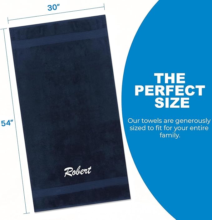 Kaufman - Personalized Terry Beach and Pool Towel 100% Cotton 30in X 60in Solid Color Bath Towel Embroidered (Nav)