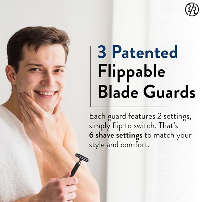 Rockwell Razors 6S Black Stainless Steel Safety Razor. Adjustable Single Blade Razor With 6 Shave Settings and 5 Recyclable Blades. Custom Shaves For Men and Women. Reduces Razor Burn and Irritation.