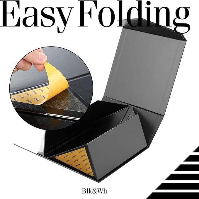 BLK&WH 6 Collapsible Groomsman Gift Boxes with Magnetic Lids, 7.5x7.5x3 Inches (Matte Black)