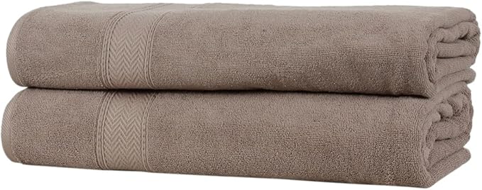 HILLFAIR 600 GSM- 40 x 80 Inches- 100% Cotton 2 Pc XXL Oversized Bath Towel Set- Soft Highly Absorbent Jumbo Bath Sheets Towels Sets- Quick Dry Oversized Bath Towel Sets for Hotel Spa Pool- Stone