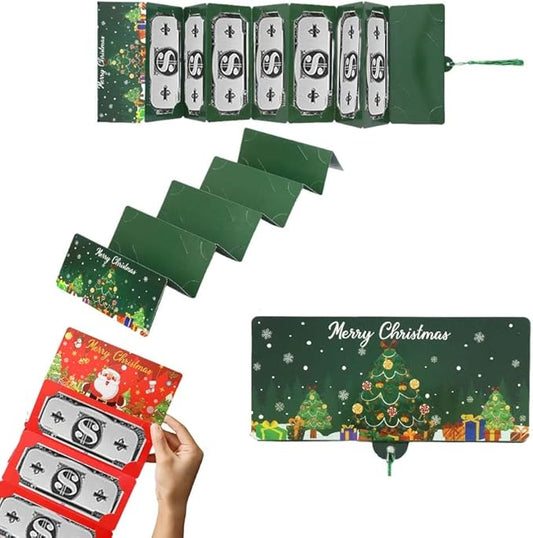 Christmas Cash Gift Envelopes, 2025 New Christmas Money Holders for Cash, Money Envelopes with 10 Slots, DIY Holiday Surprise Card Holder for Xmas Gifts Green 1