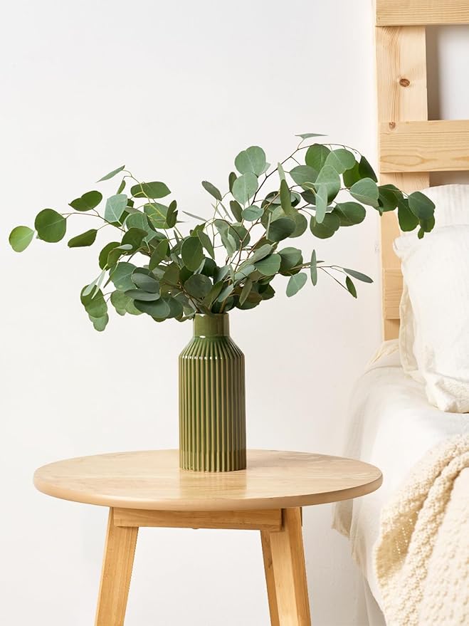 Green Ceramic Flower Vase, Minimalist Home Decoration, 8 Inch Small Pampas Grass Vases for Kitchen, Bedroom, Office, Living Room, Bathroom, Shelf Centerpiece Table