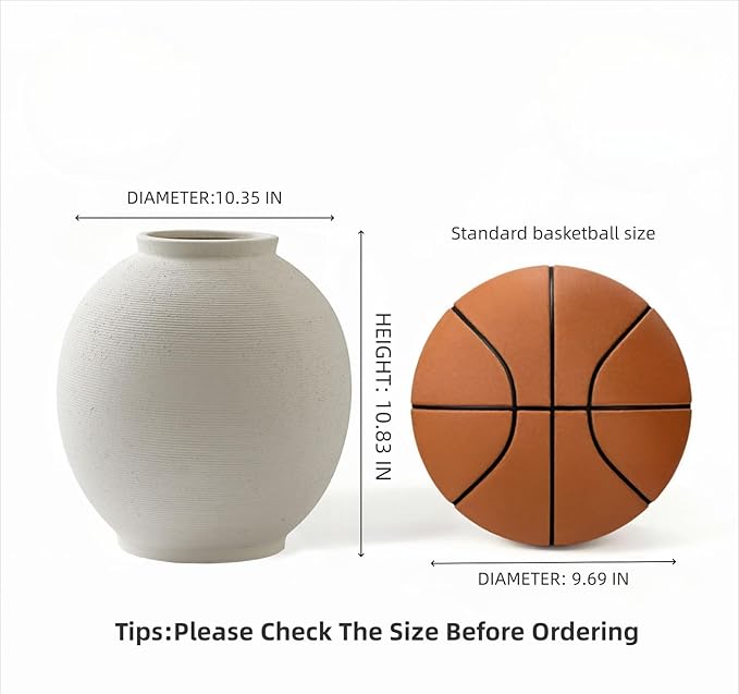 Large White Ceramic Vase, 10.8 inch Round Minimalist Textured Vase, Rustic Farmhouse Decor for Home, Living Room, Shelf, Table, Wedding & Entryway Decoration (Sandstone White)