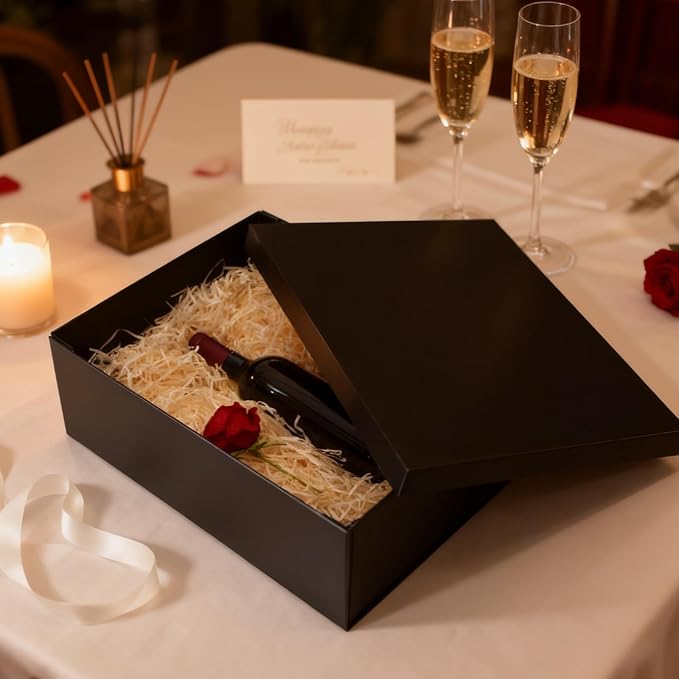 Gift Box, 16.5x13x5.5 inches Large Black Gift Boxes with Lids for Presents, Birthday Box Contains Card Ribbon Shredded Paper Filler, Gift Wrap Boxes for Valentine Mother's Day Christmas Anniversary