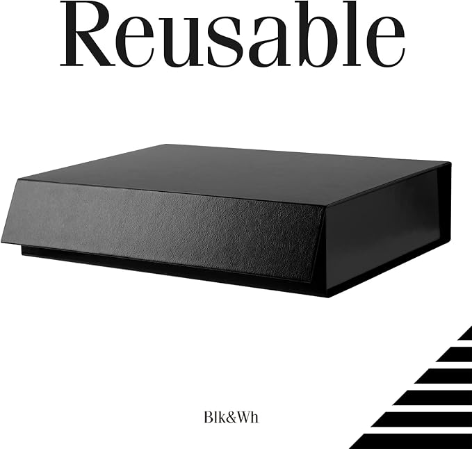 BLK&WH 6 Gift Boxes 11.5x8x2.5 Inches, Black Gift Boxes with Magnetic Closure Lids, Sturdy Shirt Boxes, Rectangle Collapsible Boxes for Gift Packaging (Glossy black)