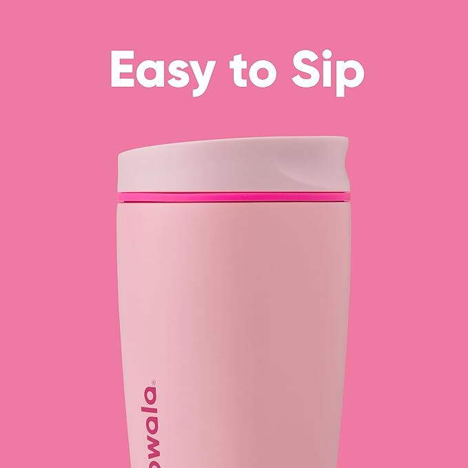 Owala SmoothSip Slider Insulated Stainless Steel Coffee Tumbler, Reusable Iced Coffee Cup, Hot Coffee Travel Mug, BPA Free 12 oz, Pink (Pucker Up) (Pack of 8)