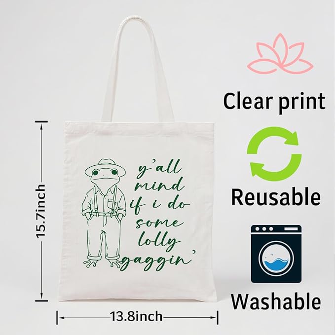 Funny Canvas Tote Bag for Women, Y'all Mind If I Do Some Lollygaggin' Reusable Shoulder Bags, Christmas Gifts to Friends and Family, Casual Canvas Totes for Work Traveling