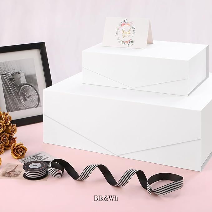 BLK&WH Extra Large Gift Box with Lid 19.2x15.8x7 Inches, White Gift Box Closure Lid for Clothes and Large Gifts (Matte White)