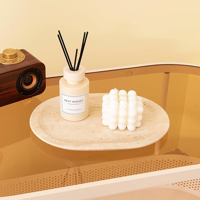 Natural Marble Decorative Tray Bathroom Counter Perfume Organizer Vanity Tray for Home Decor, Jewelry Candle, Coffee Table, Soap Holder Dresser Countertop Accessories 8"x11" Travertine