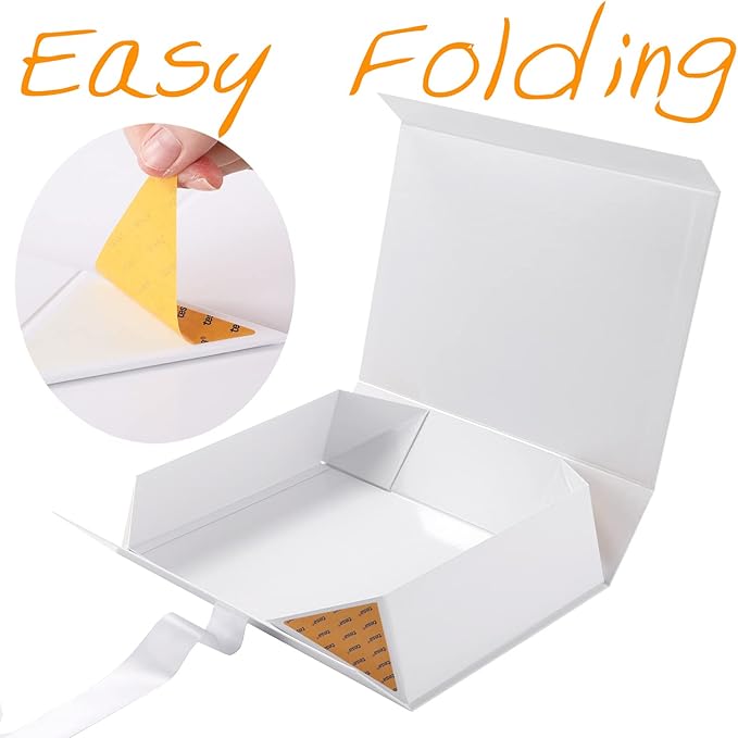 GREEN BEAN Large Gift Box with Lid for Presents 13x9.7x3.4 Inches, White Magnetic Gift Box with Ribbon, Bridesmaid Proposal Box, Luxury Gifts Box (Glossy White)