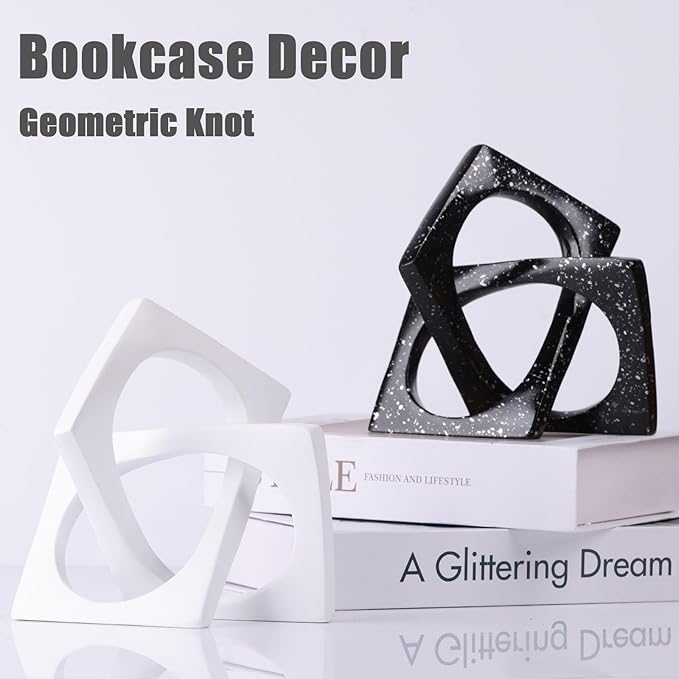 XMGZQ White Knot Statue for Coffee Table Centerpiece Decor,Modern Abstract Art Geometric Sculpture and Figurines, Home Decor Accent,Cube Knick Knacks for Shelves,Bookshelf,Entryway,Floating