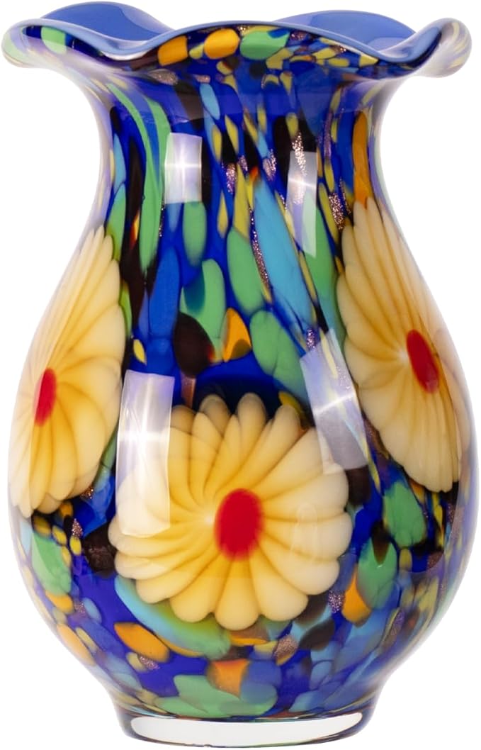 KAMMAK Colored Glass Vase, Beautiful Hand Blown Decorative Vase, Modern Art Vase for Flower Mantle Dining Table Centerpiece, Entryway Living Room Wedding Decoration, FH028
