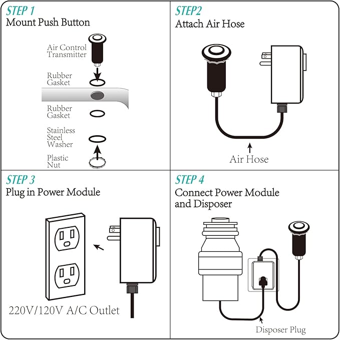 BESTILL Garbage Disposal Air Switch Kit - UL Listed, Cordless Sink Top Switch Button for Waste Disposer, 3.6" Long Push Button with Brass Cover, Polished Chrome, Compatible with all Garbage Disposals