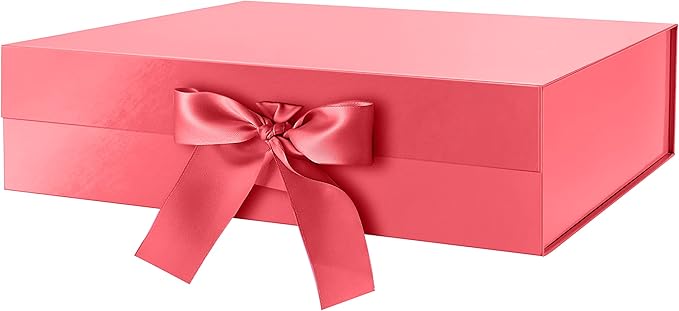 GREEN BEAN Large Gift Box with Lid for Presents 13x9.7x3.4 Inches, Red Magnetic with Ribbon Luxury Gift Box, Bridesmaid Proposal Box (Glossy Red)