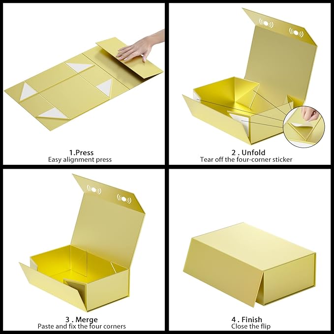 5 Pack Gold Gift Box, 9.5x6x3'' Gift boxes for Presents with Lids Magnetic Closure Rectangle Collapsible for Bridesmaid Proposal Box, Wedding, Christmas, Halloween, Birthday Gift Packging