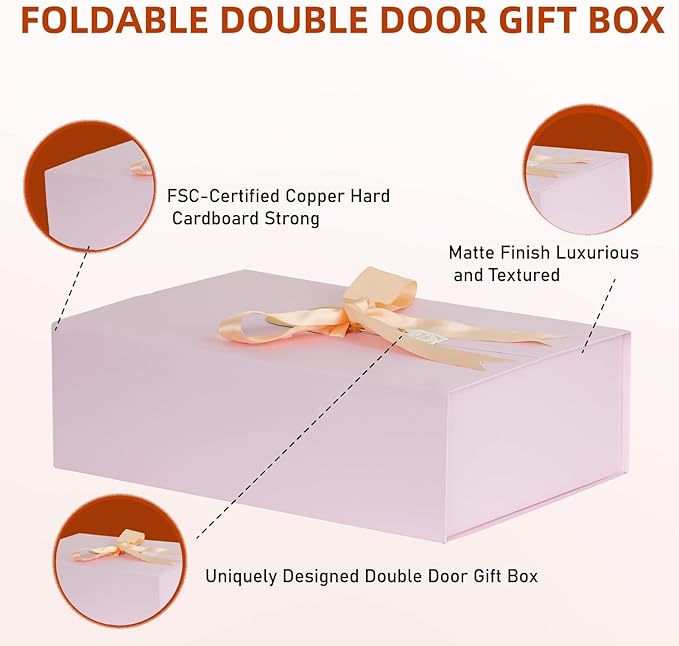 CHARMGIFTBOX Gift Boxes with Lids, 9x9x3 Inch Pink Gift Box with Ribbon Card Fancy Gift Wrap Boxes for Anniversary, Bridesmaid Proposal, Bridal Showers, Weddings, Girlfriend, Valentine's Day