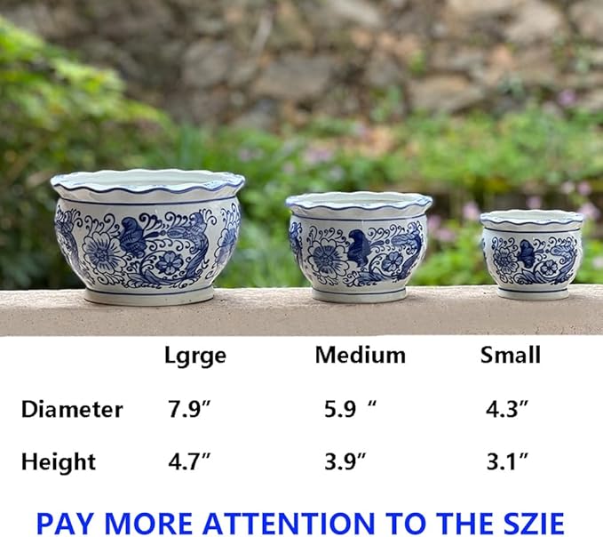 Blue and White Planters, Succulent Pots Ceramic Plant Pots Indoor with Drainage for Home Décor - Set of 3