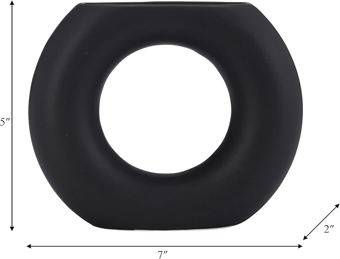 Sagebrook Home Modern Ceramic Vase - Round Hollow Stoneware, Minimalist Decorative Accent for Home, Office, Bedroom, and Living Room - 5" Black