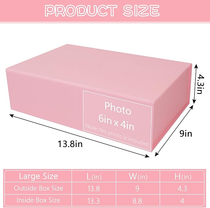 RayofSun Pink Gift Boxes with Magnetic Lids for Presents Large Rectangle Collapsible Decorative Boxes 13.7x9x4.3inch, Bridesmaid Groomsmen Proposal Box for Wedding, Christmas, Birthday(3PC)