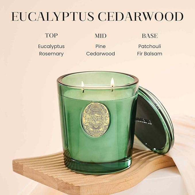 M&SENSE Large Two-Wick Soy Candle | Eucalyptus Cedarwood& Emerald Green | 19.8 oz, 120H Burn Time | Luxury Scented Candle for Relaxation, Gifting, Home Décor | Ideal for Bedroom, Office