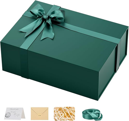 HongCai printing Large Gift Box with Lids Green: 13.5×10×5 Inches Packaging with Magnetic Lid - Holds Christmas Birthdays Holiday Gifts - Ideal for Couples Friends Family