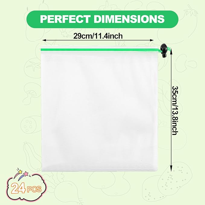 24 Pack Reusable Produce Bags,Mesh Produce Bags With Drawstring,See-Through Vegetables Fruits Bag,Washable Mesh Bags for Storage Fruit Vegetable Toys