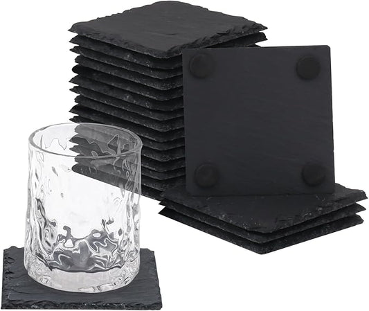 20 Pack 4 Inch Square Slate Coasters,Black Stone Coasters with Anti-Scratch Bottom, Ideal for Home Decor, Bar, Housewarming Gifts, and Laser Engraving KUKLIPJIM