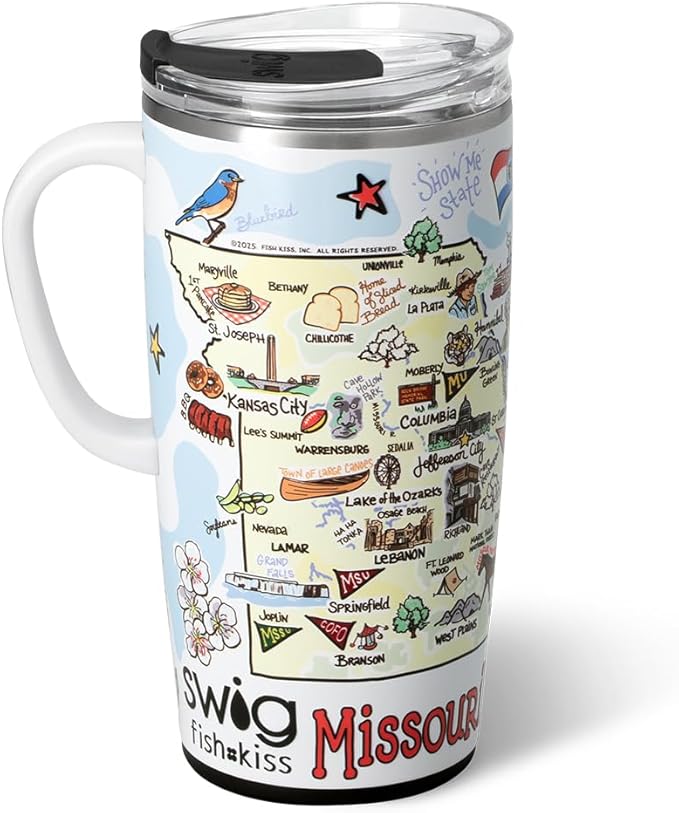 Swig Life 22oz Travel Mug, Insulated Tumbler with Handle and Lid, Travel Coffee Mug, Cup Holder Friendly, Stainless Steel 22 oz Tumbler, Reusable Insulated with Lid (Missouri)