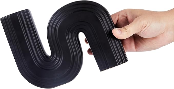 Restaurantware-Table Art Flower Vase, 1 Minimalist Vase - S-Shaped Style, for Fresh Or Artificial Flowers, Black Ceramic Piece for Home Decor, Kitchen, Home, Living Room, Office, and More