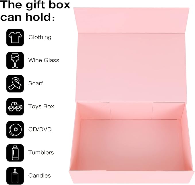Aimyoo Pink Collapsible Gift Box with Magnetic Closure Lids 10.5x7x3 in, Bridesmaid Groomsman Proposal Boxes, Rectangle Storage Box 3 Pack