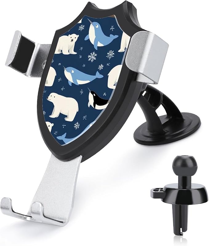 Phone Mount for Car Dashboard Air Vent Windshield, Universal Hands Free Automobile Cell Phone Holder Arctic Animals Orca Whale Narwhal Polar Bear Seal Walrus Snowflake