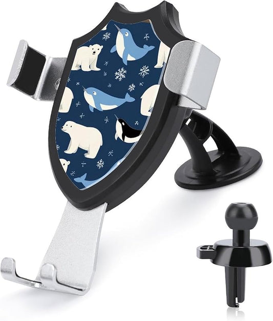 Phone Mount for Car Dashboard Air Vent Windshield, Universal Hands Free Automobile Cell Phone Holder Arctic Animals Orca Whale Narwhal Polar Bear Seal Walrus Snowflake