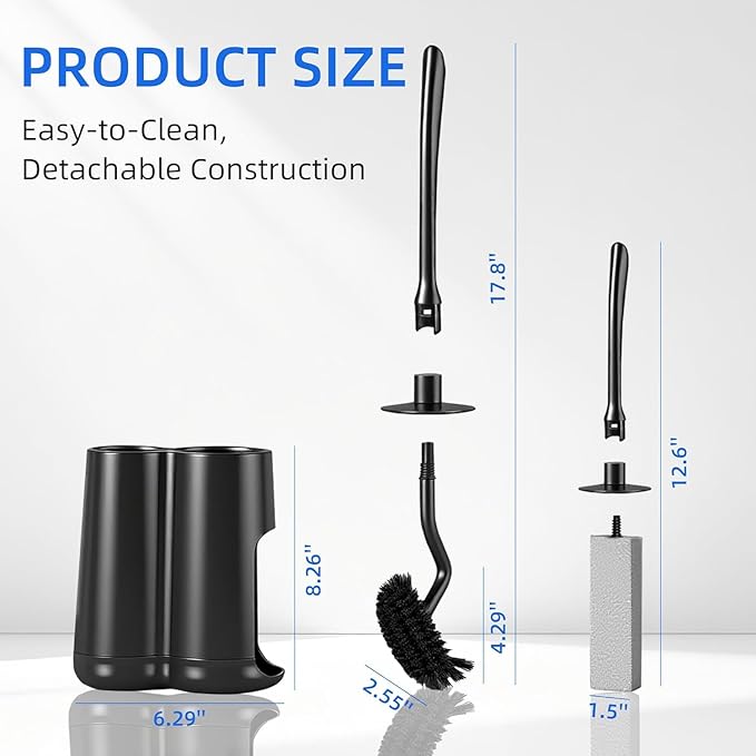 Toilet Brush with Pumice Stone Set & 2 Pack Pumice Stone Brush(Black)