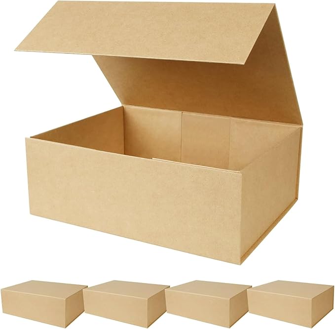 RayofSun Brown Gift Boxes with Magnetic Lids for Presents,13.7x9x4.3 inch Large Rectangle Collapsible Decorative Boxes, Bridesmaid Groomsman Proposal Box for Wedding,Christmas,Birthday(5PCS)