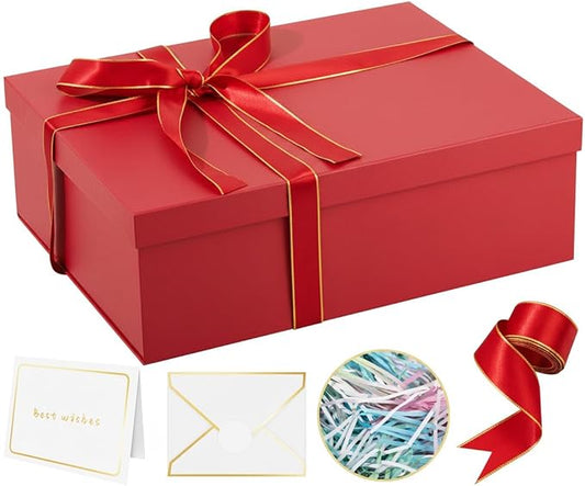 Rinrda Extra Large Gift Box 16.5x13x5.5 inches,Red Gift Boxes with Lids for Presents,Perfect for Birthday,Valentine's Day,Christmas,Anniversaries,Contains Card,Ribbon,Shredded Paper Filler.