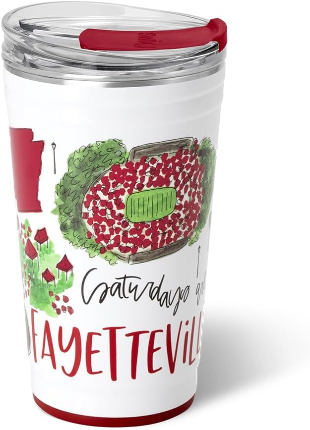 Swig Life 24oz Party Cup, Stackable Insulated Travel Coffee Tumbler with EZ Slider Lid, Cup Holder Friendly, Stainless Steel 24 oz Tumbler, Reusable Mug (Saturdays In Fayetteville)